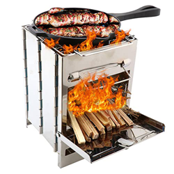 Parrilla de carbón grande de acero inoxidable 304, estufa de leña con bolsa de transporte para senderismo, camping, cocina, picnic, barbacoa, tamaño p características