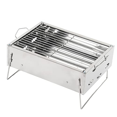 TOPINCN Juego de Parrilla para Barbacoa Al Aire Libre, Parrilla de Barbacoa de Carbón Plegable Portátil de Acero Inoxidable para Picnic Camping Cocina