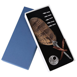 Juego de pluma de pluma tallada retro, pluma de inmersión de escritura de pavo real de caligrafía antigua con 5 puntas de pluma de repuesto y portaláp precio