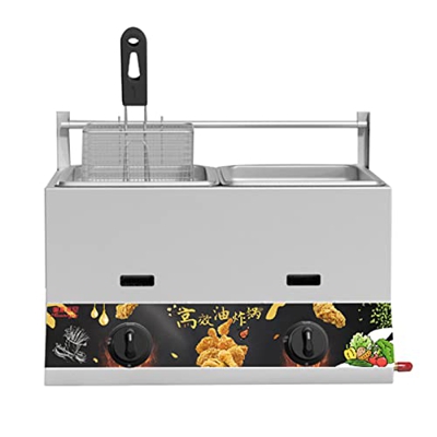 Freidora profesional de gas comercial de 11 l/22 l, freidora profunda de propano de mesa de acero inoxidable, freidora de papas fritas de cocina para 