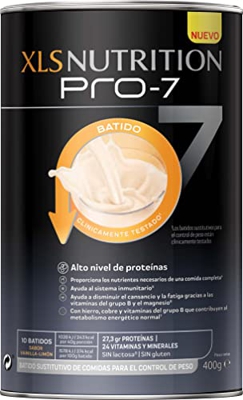 XLS Nutrition Pro-7 Batido Sustitutivo, Ayuda a Perder Peso y Tonifica, Óptimo Nivel de Proteínas, Sabor Vainilla Limón, Sin Gluten, Sin Lactosa
