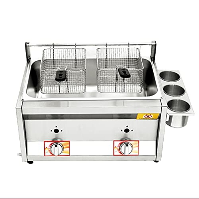 XUETAO Freidora de Gas de Gran Capacidad de 12 l, freidora Profunda Comercial, encimera de Acero Inoxidable, para Papas Fritas, Restaurante, Cocina ca