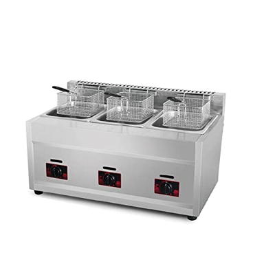 Freidora de gas profesional comercial de doble tanque, restaurante de acero inoxidable, cocina, mesa, papas fritas, freidora profunda, camping al aire