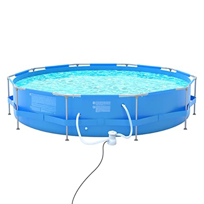Sekey Piscina de Verano Redonda con Bomba de Filtrado, Piscina de Metal Decagonal Ø 360 x 76 cm Adecuada para Niños y Toda la Familia Azul Claro