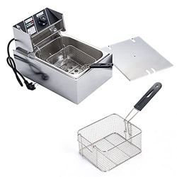 XUETAO Freidora eléctrica de 6 l, 2500 W, de Acero Inoxidable, con Tapa y Cesta, Control de Temperatura, fácil de Limpiar para el hogar, Restaurante C precio