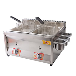 XUETAO Freidora de Gas de Escritorio Comercial Profesional, freidora de Gas licuado de petróleo Lpg de Acero Inoxidable con Cesta y Tapa, Restaurante  en oferta