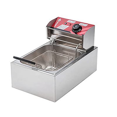 Freidora eléctrica 6L 2500W Encimera Freidora de grasa profunda de un solo tanque de acero inoxidable con tapa Cesta Freidora de chips Encimera para r