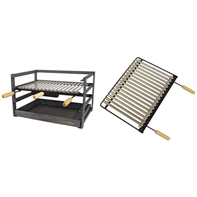Imex El Zorro Cajón Barbacoa con Parrilla, Negro, 72x41x35 cm + 71621 - Parrilla para Barbacoa, INOX, 71 x 41 cm
