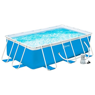 Outsunny Piscina Desmontable Tubular 340x215x80 cm Piscina Rectangular de Exterior con Depuradora de Cartucho 4.000 L/H Mangueras Longitud 100 cm y Ma