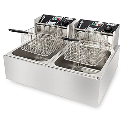 Freidora eléctrica 12L Comercial Freidora de grasa profunda Control de temperatura ajustable Acero inoxidable Cesta extraíble Freidora de chips para r