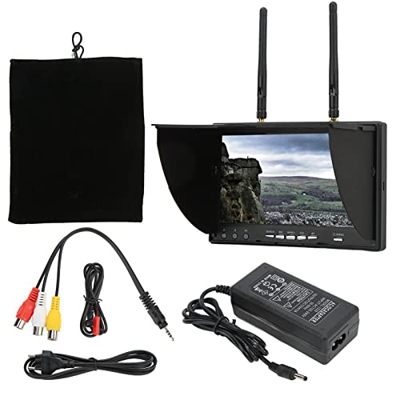 Socobeta Monitor FPV, 5.8GHz 40CH Monitor Receptor FPV de 7 Pulgadas con Parasol DVR para Multicóptero FPV LCD5802D 100‑240V(Enchufe de la UE)
