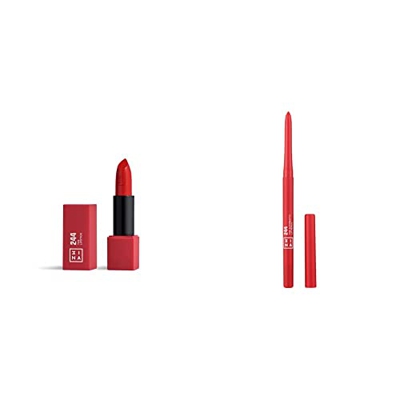 3INA MAKEUP - Vegan - The Lipstick 244 + The Automatic Lip Pencil 244 - Barra de labios y perfilador de labios color Rojo - Labial y perfilador mate t