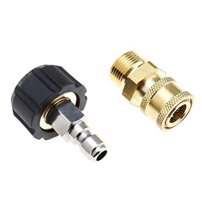 EMSea 2 adaptadores de manguera para limpiador de alta presión M22 de 14 mm, rosca hembra a 1/4 pulgadas, enchufe rápido macho y 1/4 pulgadas, enchufe
