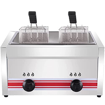 XUETAO Freidora de Gas LPG Profesional, freidora Profunda de Acero Inoxidable Freidora Comercial de Grasa Profunda con cestas y Tapas de freidora Prof