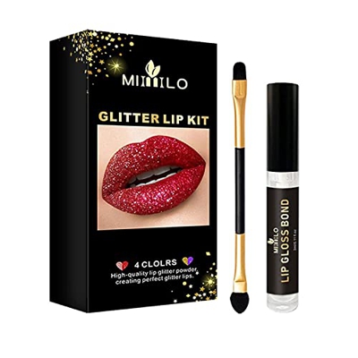 4 Colors Shiny Glitter Lip Makeup Set ,Waterproof and Long Lasting Lip Makeup Set , For Women and Teen Girls Lipstick Kit