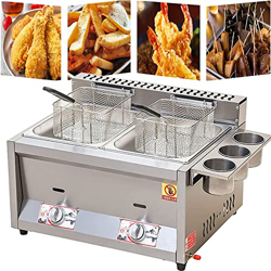 XUETAO Freidora de Gas de 10L/20L Sartén Comercial, Freidora de Grasa Francesa de Acero Inoxidable con Canasta y Canal de Especias, para Chips Donuts  en oferta