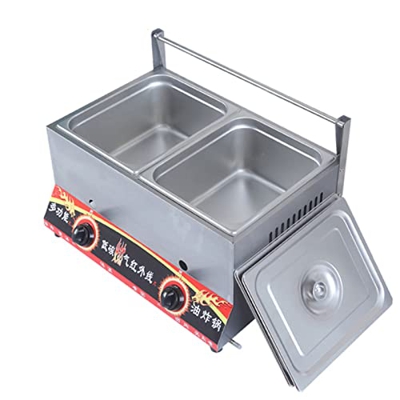 Freidora de gas comercial profesional de 20 l, freidora de escritorio de doble ranura LPG de propano de encimera de acero inoxidable, freidora de papa