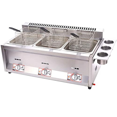 Freidora de gas de doble cilindro profunda, freidora de gas/LPG de encimera de gran capacidad de 18 l, potencia de fuego ajustable, con cestas de frei