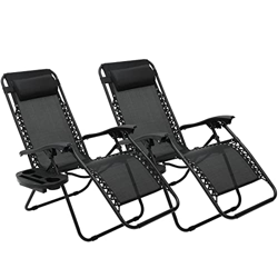 2 Tumbonas Plegables con Cojín Ajustable para ca Cabeza y Respaldo, Juego de Tumbonas Relajante para Almuerzo con Portavasos, Ergonómica y Transpirabl precio