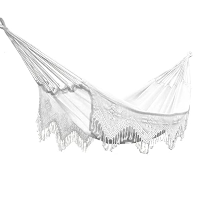 Hamaca Portátil Doble para Exteriores, Hamaca de Macramé Boho Color Crema con Borlas Elegantes, Hamaca de Camping para Playa, Patio, Dormitorio, Patio