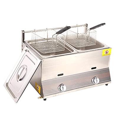 XUETAO Freidora de Gas Profesional, Tanque de 6 l, freidora de Chips de Pollo de Acero Inoxidable con Cuchara de Cesta para Restaurante Comercial, enc