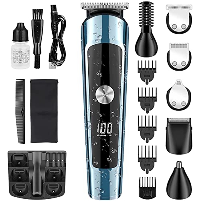 TINSOI Cortadora de barba, cortadora de pelo inalámbrica para hombres, impermeable, bigote, nariz, oreja, corte facial, afeitadora eléctrica todo en 1