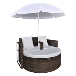 Deufre Tumbona Doble con con Sombrilla Sofá Cama de Jardín Tumbona Terraza Cama Jardín Sofa Exterior Sofas Exterior Jardin Ratan Muebles de Jardín Con en oferta
