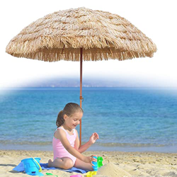 SKTWOE Estilo Hawaiano Sombrilla, Paraguas De Playa Plegable, 1.7m Parasol De Paja Inclinable, Fácil De Montar, para Jardines/Balcones/terrazas/cancha en oferta