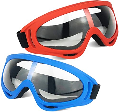 Paquete de 2 gafas de protección / gafas de seguridad / gafas de motocicleta con bandanas - Compatible con Nerf Game Battle para niños (rojo y azul)
