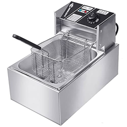 XUETAO Freidora de Grasa Profunda de 6L, freidora Profunda de Acero Inoxidable con Control de Temperatura Ajustable Cesta y Tapa extraíbles Tanque de  características