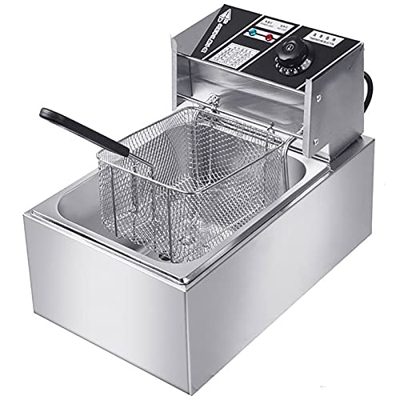 XUETAO Freidora de Grasa Profunda de 6L, freidora Profunda de Acero Inoxidable con Control de Temperatura Ajustable Cesta y Tapa extraíbles Tanque de 