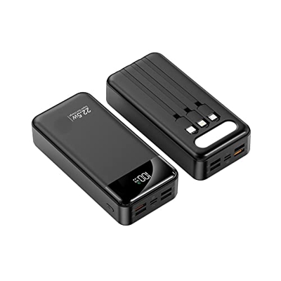 Power Bank,300000 mAh con cargador de batería portátil Powerbank de carga rápida de 22,5 W para teléfonos celulares y tabletas, color negro