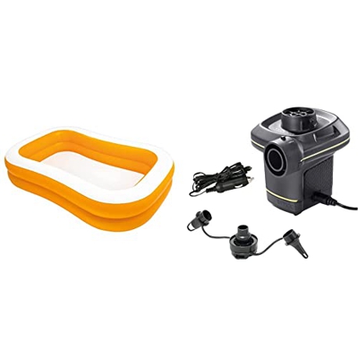 Piscina Hinchable Familiar INTEX + 66634 - Inflador eléctrico con adaptadores 220-240V