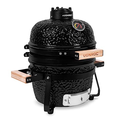 VONROC Barbacoa Kamado de 13 pulgadas, diámetro de 27 cm, superficie de preparación, barbacoa de carbón vegetal, cerámica, modelo de mesa, incluye sop