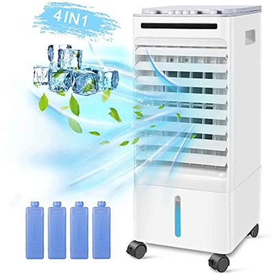 AECBUY Aire Acondicionado Portátil, Enfriador Evaporativo Silencioso, Humidificador De Aire Acondicionado 4 En 1, Ventilador Purificador De Aire Para 