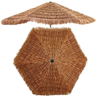KAKVV Sombrilla de Playa Hawaiana Hula 2,4 m Paraguas Tiki de Paja para Patio Sombrilla de Jardín Al Aire Libre con Manivela Sombrilla de Paja para Pr