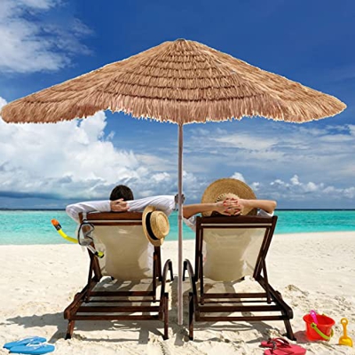KAKVV Sombrilla De Playa Al Aire Libre, Sombrilla Hawaiana Tiki De Paja De 2,4 M para Protección Solar Playa Bar Sombrilla para Patio
