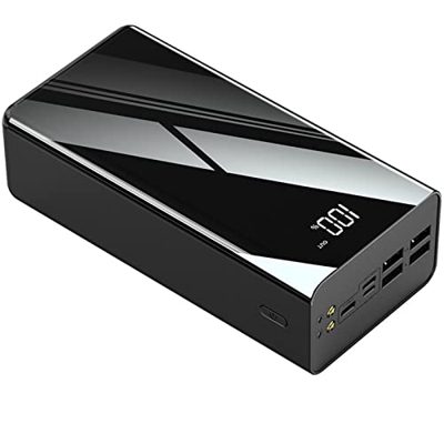 Wttfc Powerbank 500000Mah, Cargador De Alta Capacidad con 4 Puertos USB, Cargador Batería Externa con Luz LED para Acampar Al Aire Libre,Negro