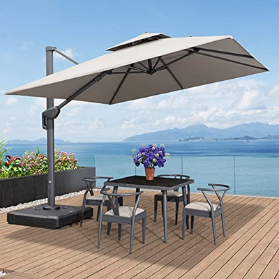Offset Hanging Patio Umbrella Rectangula Patio Umbrellas Outdoor Market Cantilever Umbrella for Lawn Garden Deck Backyard Pool Grey-3.5 * 3.5m (Color 