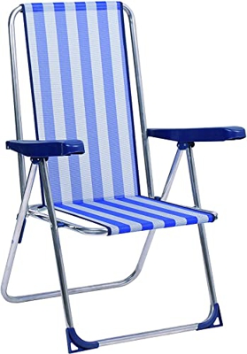 Silla Plegable Playa 5 Posiciones, Hamaca Plegable 5 Posiciones Playa, Silla Plegable Aluminio (Azul y Blanca)