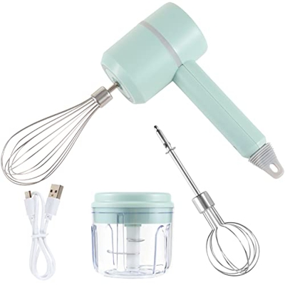 Batidora de mano, batidor eléctrico inalámbrico Coikes, ajustable de 3 velocidades con 2 batidores y picador de alimentos, batidor de mano USB para ho