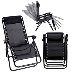 AC - Tumbona Plegable para Playa, Jardín | Silla para Terraza - Reclinable y Regulable. Color Negro. 90 x 66 x 108 cm. en oferta