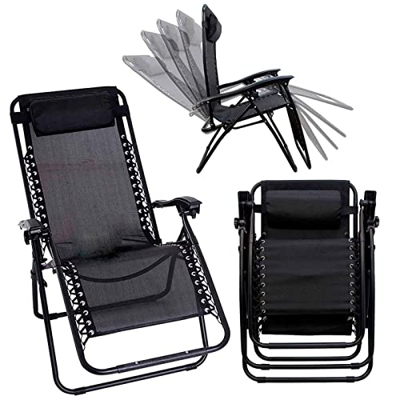 AC - Tumbona Plegable para Playa, Jardín | Silla para Terraza - Reclinable y Regulable. Color Negro. 90 x 66 x 108 cm.