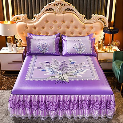 HCZS Cooling Topper Bed colchón ratán, Estera de Seda de Hielo Lavable, Estera Inferior de Tela de Seda de Hielo colchón de bambú de Estera de ratán d