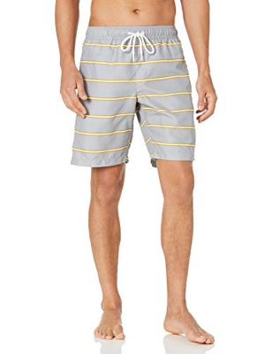 Amazon Essentials Traje de Baño de 23 Cm de Secado Rápido Hombre, Gris, Rayas, XL