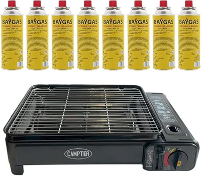 Clearfee Barbacoa de gas portátil | barbacoa de camping | barbacoa de balcón | barbacoa de mesa | barbacoa de gas | incluye accesorios y cartuchos de 