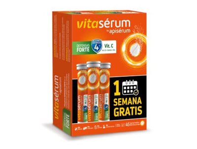 Apiserum Vitasérum Defensas Forte Pack promo 1 semana gratis, 45 comprimidos , Vitamina C (600 mg), D3, Selenio y Zinc, Ayuda a Tu Sistema Inmunitario