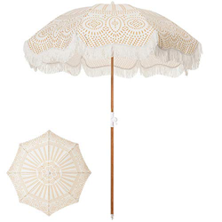 HMLOPX Paraguas de Patio con Flecos 6 pies Paraguas de Patio Exterior con inclinación de botón de Empuje UPF 50+ Poste de Acero de Color de Madera y C en oferta