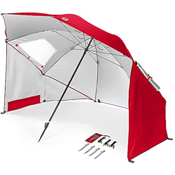 HMLOPX Paraguas de poliéster Resistente a la Playa de la Playa 2.4m de la Playa con el Panel Lateral y la Ventana for la Piscina de Playa Patio - Rojo en oferta