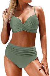 Yutdeng Bikinis Mujer Braga Alta Push Up Bikini Brasileño Traje de Baño Mujer Talla Grande Bañadores Mujer Natacion, Verde, XL precio